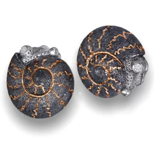 Diamond Earrings | Stud Earrings*Alex Soldier Blackened Gold Baby Snail Earrings with White Diamonds