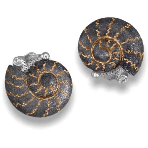 Diamond Earrings | Stud Earrings*Alex Soldier Blackened Gold Baby Snail Earrings with White Diamonds