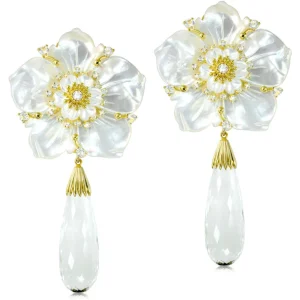 Citrine Jewelry | Stud Earrings*Alex Soldier Blossom Convertible Earrings with Quartz & Carved Mother Of Pearl