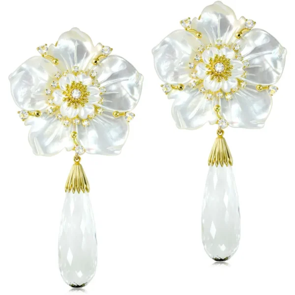 Citrine Jewelry | Stud Earrings*Alex Soldier Blossom Convertible Earrings with Quartz & Carved Mother Of Pearl