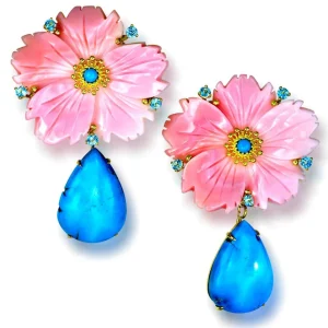 Citrine Jewelry | Pearl Earrings*Alex Soldier Blossom Convertible Earrings with Turquoise and Carved Mother Of Pearl