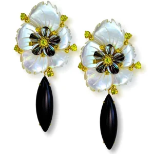 Sapphire Jewelry | Pearl Earrings*Alex Soldier Blossom Convertible Earrings with Carved Mother Of Pearl & Onyx