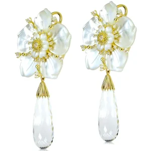 Citrine Jewelry | Stud Earrings*Alex Soldier Blossom Convertible Earrings with Quartz & Carved Mother Of Pearl