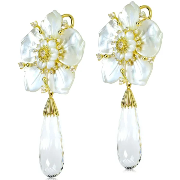 Citrine Jewelry | Stud Earrings*Alex Soldier Blossom Convertible Earrings with Quartz & Carved Mother Of Pearl