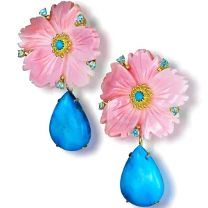 Citrine Jewelry | Pearl Earrings*Alex Soldier Blossom Convertible Earrings with Turquoise and Carved Mother Of Pearl