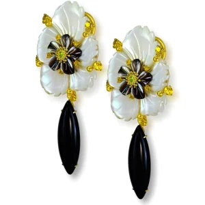 Sapphire Jewelry | Pearl Earrings*Alex Soldier Blossom Convertible Earrings with Carved Mother Of Pearl & Onyx