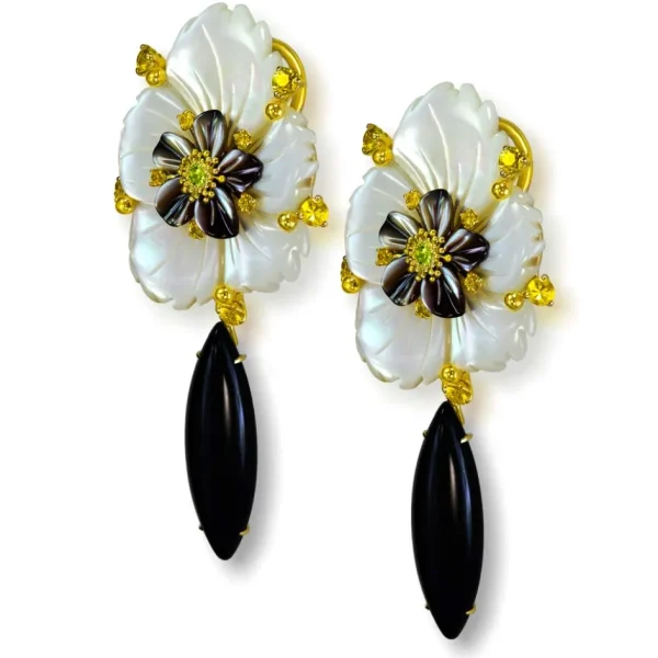 Sapphire Jewelry | Pearl Earrings*Alex Soldier Blossom Convertible Earrings with Carved Mother Of Pearl & Onyx