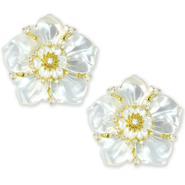 Citrine Jewelry | Stud Earrings*Alex Soldier Blossom Convertible Earrings with Quartz & Carved Mother Of Pearl