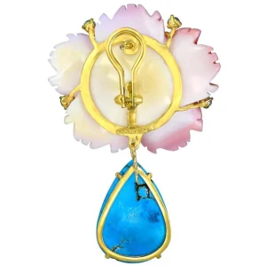 Citrine Jewelry | Pearl Earrings*Alex Soldier Blossom Convertible Earrings with Turquoise and Carved Mother Of Pearl