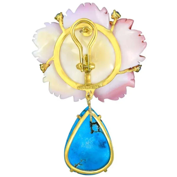 Citrine Jewelry | Pearl Earrings*Alex Soldier Blossom Convertible Earrings with Turquoise and Carved Mother Of Pearl