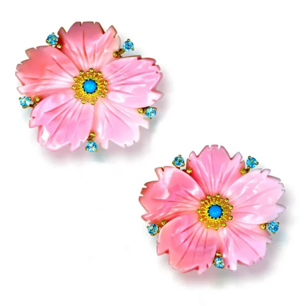 Citrine Jewelry | Pearl Earrings*Alex Soldier Blossom Convertible Earrings with Turquoise and Carved Mother Of Pearl
