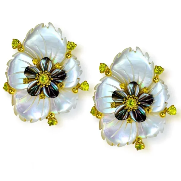 Sapphire Jewelry | Pearl Earrings*Alex Soldier Blossom Convertible Earrings with Carved Mother Of Pearl & Onyx