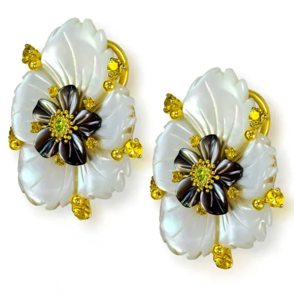 Sapphire Jewelry | Pearl Earrings*Alex Soldier Blossom Convertible Earrings with Carved Mother Of Pearl & Onyx