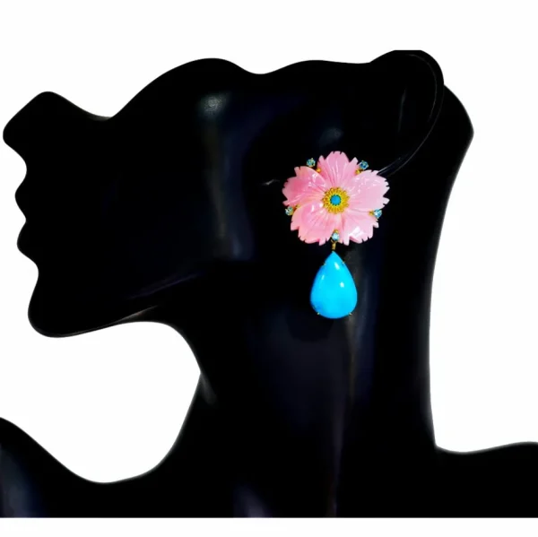 Citrine Jewelry | Pearl Earrings*Alex Soldier Blossom Convertible Earrings with Turquoise and Carved Mother Of Pearl