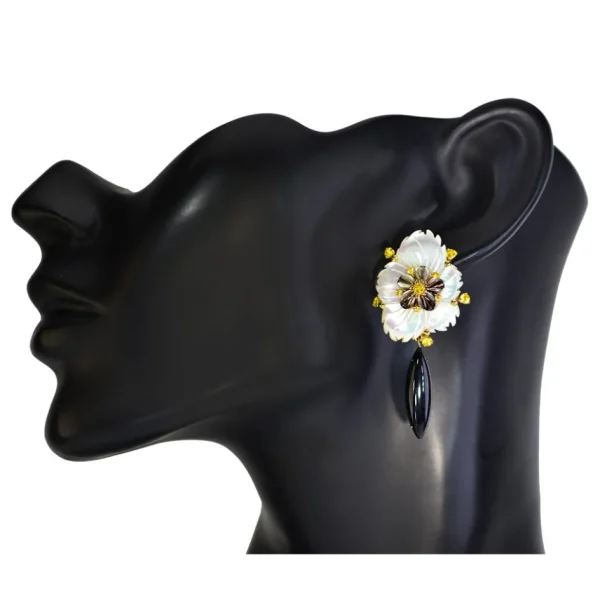 Sapphire Jewelry | Pearl Earrings*Alex Soldier Blossom Convertible Earrings with Carved Mother Of Pearl & Onyx