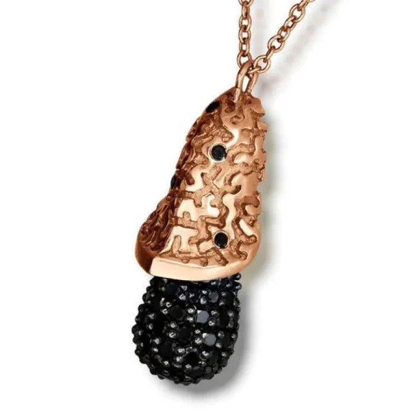 Pendants*Alex Soldier Gold Acorn Pendant with Black Diamonds on Chain