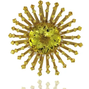 Other Brooches | Gold Brooches With Gemstone*Alex Soldier Gold Astra Brooch with Lemon Quartz, Sapphire & Diamond