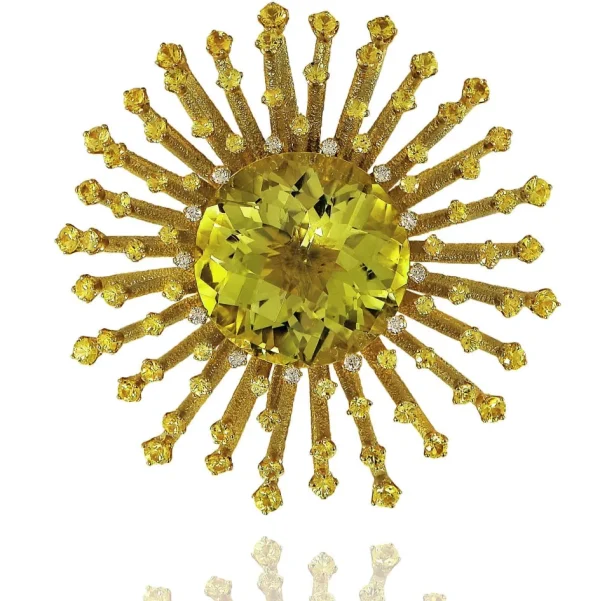 Other Brooches | Gold Brooches With Gemstone*Alex Soldier Gold Astra Brooch with Lemon Quartz, Sapphire & Diamond
