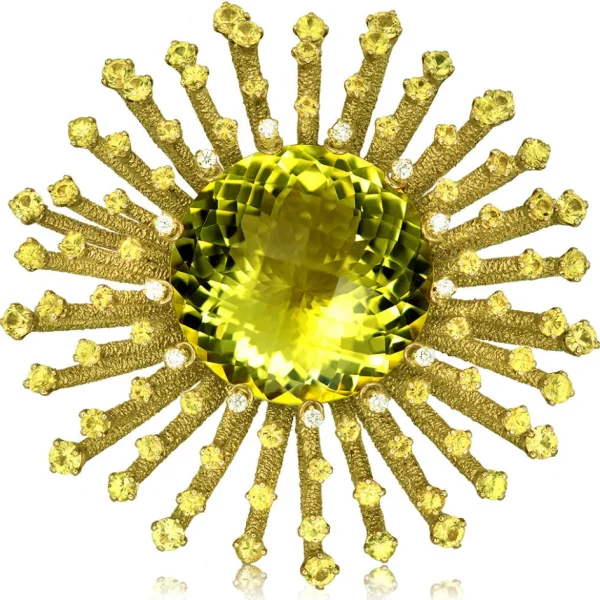 Other Brooches | Gold Brooches With Gemstone*Alex Soldier Gold Astra Brooch with Lemon Quartz, Sapphire & Diamond