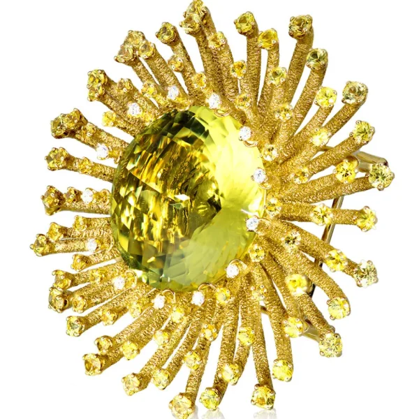 Other Brooches | Gold Brooches With Gemstone*Alex Soldier Gold Astra Brooch with Lemon Quartz, Sapphire & Diamond