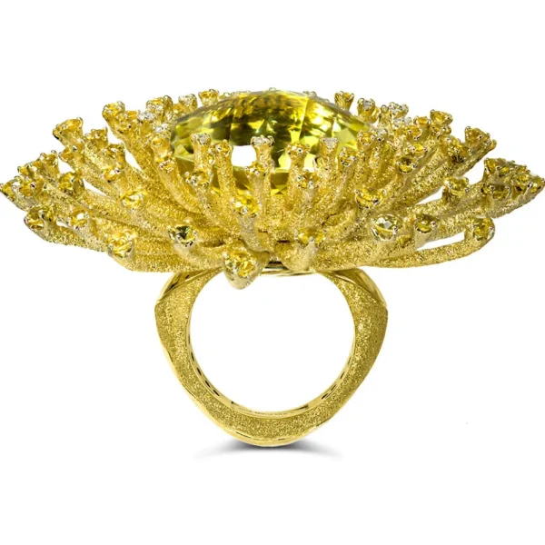 Designer Rings | Gold Rings*Alex Soldier Gold Astra Ring with Lemon Quartz, Sapphire & Diamonds