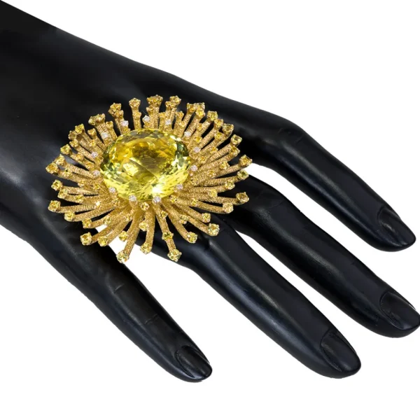 Designer Rings | Gold Rings*Alex Soldier Gold Astra Ring with Lemon Quartz, Sapphire & Diamonds
