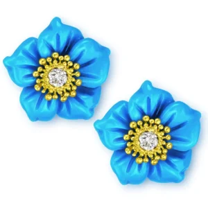 Stud Earrings | Citrine Jewelry*Alex Soldier Gold Baby Blossom Earrings with Carved Turquoise & Topaz