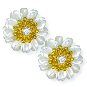 Citrine Jewelry | Stud Earrings*Alex Soldier Gold Baby Blossom Earrings with Carved Mother Of Pearl