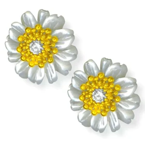 Citrine Jewelry | Stud Earrings*Alex Soldier Gold Baby Blossom Earrings with Carved Mother Of Pearl