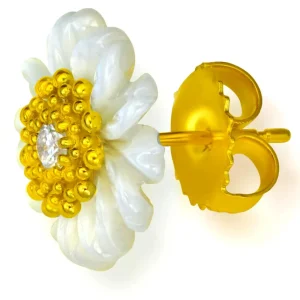 Citrine Jewelry | Stud Earrings*Alex Soldier Gold Baby Blossom Earrings with Carved Mother Of Pearl