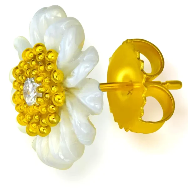 Citrine Jewelry | Stud Earrings*Alex Soldier Gold Baby Blossom Earrings with Carved Mother Of Pearl