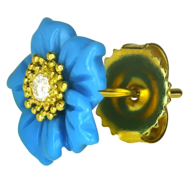 Stud Earrings | Citrine Jewelry*Alex Soldier Gold Baby Blossom Earrings with Carved Turquoise & Topaz