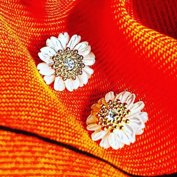 Citrine Jewelry | Stud Earrings*Alex Soldier Gold Baby Blossom Earrings with Carved Mother Of Pearl