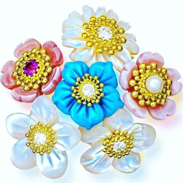 Stud Earrings | Citrine Jewelry*Alex Soldier Gold Baby Blossom Earrings with Carved Turquoise & Topaz
