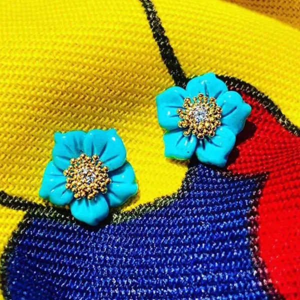Stud Earrings | Citrine Jewelry*Alex Soldier Gold Baby Blossom Earrings with Carved Turquoise & Topaz