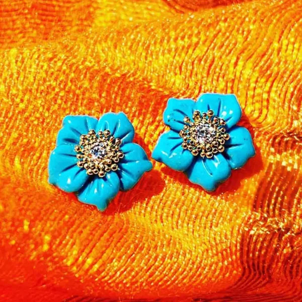 Stud Earrings | Citrine Jewelry*Alex Soldier Gold Baby Blossom Earrings with Carved Turquoise & Topaz