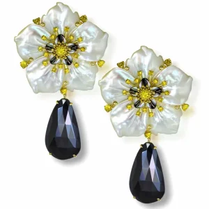 Pearl Earrings | Stud Earrings*Alex Soldier Gold Blossom Convertible Earrings with Carved Mother Of Pearl & Spinel