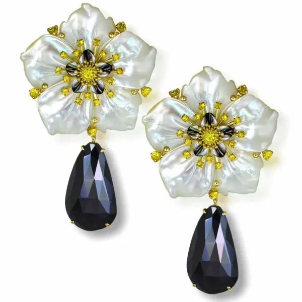 Pearl Earrings | Stud Earrings*Alex Soldier Gold Blossom Convertible Earrings with Carved Mother Of Pearl & Spinel