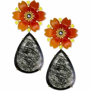 Sapphire Jewelry | Stud Earrings*Alex Soldier Gold Blossom Convertible Pear Earrings with Carved Carnelian