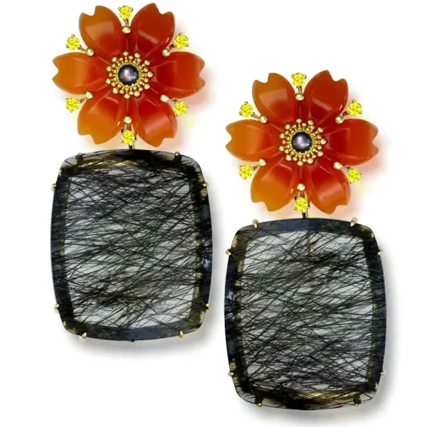 Stud Earrings*Alex Soldier Gold Blossom Convertible Earrings with Carved Carnelian