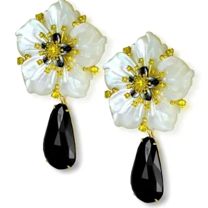 Pearl Earrings | Stud Earrings*Alex Soldier Gold Blossom Convertible Earrings with Carved Mother Of Pearl & Spinel