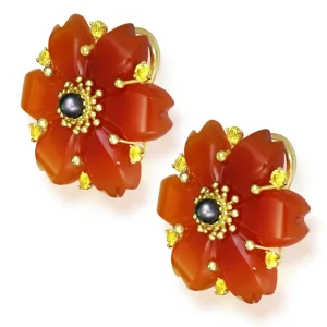 Sapphire Jewelry | Stud Earrings*Alex Soldier Gold Blossom Convertible Pear Earrings with Carved Carnelian