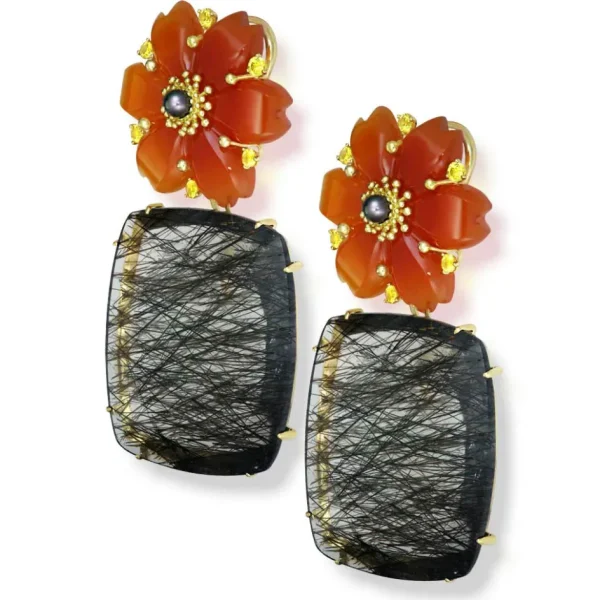 Stud Earrings*Alex Soldier Gold Blossom Convertible Earrings with Carved Carnelian