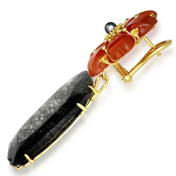 Stud Earrings*Alex Soldier Gold Blossom Convertible Earrings with Carved Carnelian