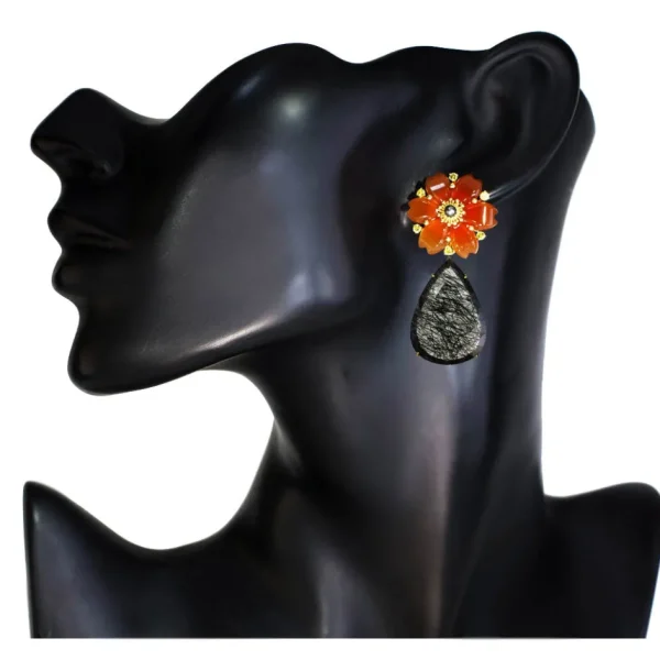 Sapphire Jewelry | Stud Earrings*Alex Soldier Gold Blossom Convertible Pear Earrings with Carved Carnelian