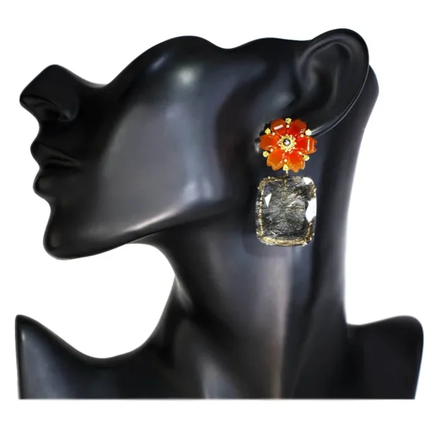 Stud Earrings*Alex Soldier Gold Blossom Convertible Earrings with Carved Carnelian