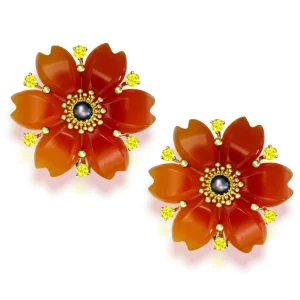 Sapphire Jewelry | Stud Earrings*Alex Soldier Gold Blossom Convertible Pear Earrings with Carved Carnelian