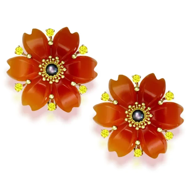 Sapphire Jewelry | Stud Earrings*Alex Soldier Gold Blossom Convertible Pear Earrings with Carved Carnelian