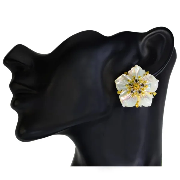 Pearl Earrings | Stud Earrings*Alex Soldier Gold Blossom Convertible Earrings with Carved Mother Of Pearl & Spinel