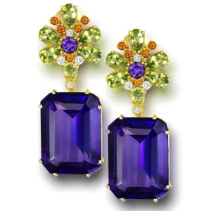 Drop Dangle Earrings | Amethyst Jewelry*Alex Soldier Gold Blossom Drop Earrings with Amethyst & Peridot